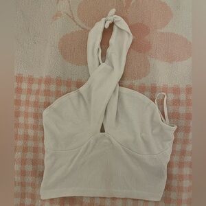 White Multipurpose Halter Neck/Strapless Tie Crop Top